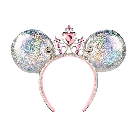 Disney Parks Mickey Ears Headband Iridescent Princess Ears with Tiara Pink Stone